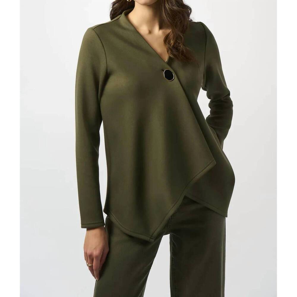 NEW JOSEPH RIBKOFF asymmetrical v-neck button front jacket in khaki